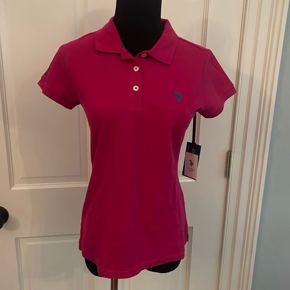 NWT U.S. Polo Association pink with blue accents medium